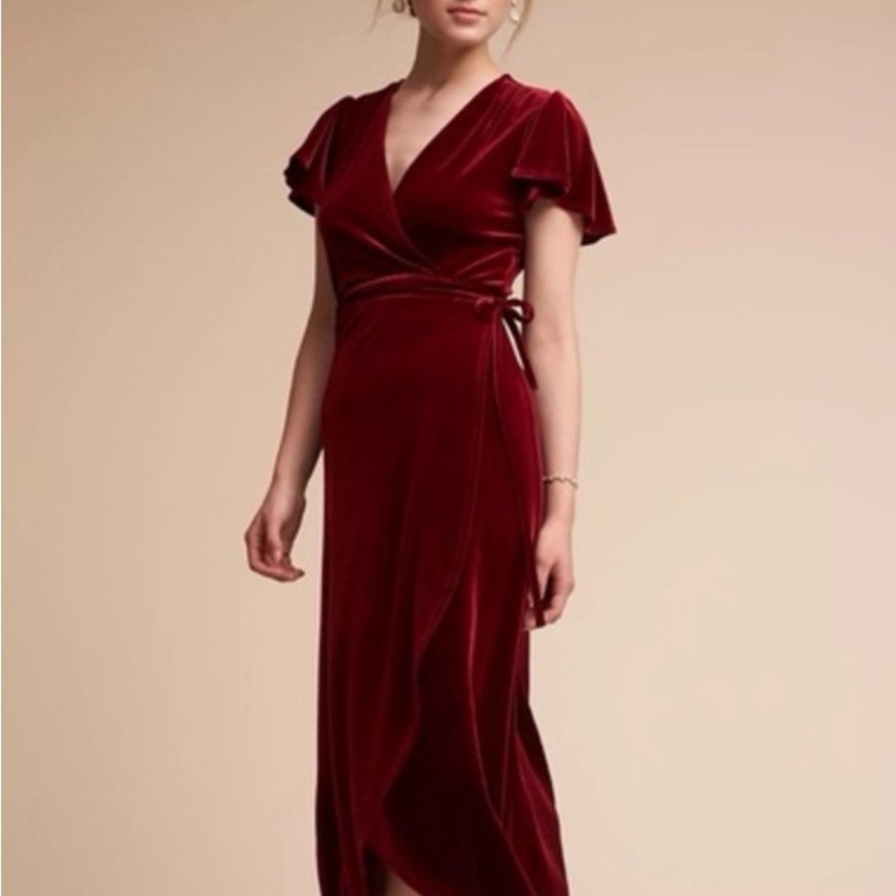 BHLDN Thrive Red Velvet Wrap Dress small - Picture 4 of 7